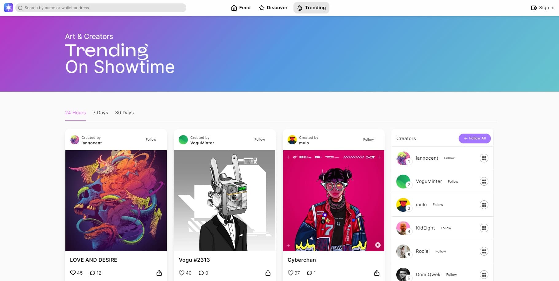 Showtime social media NFT