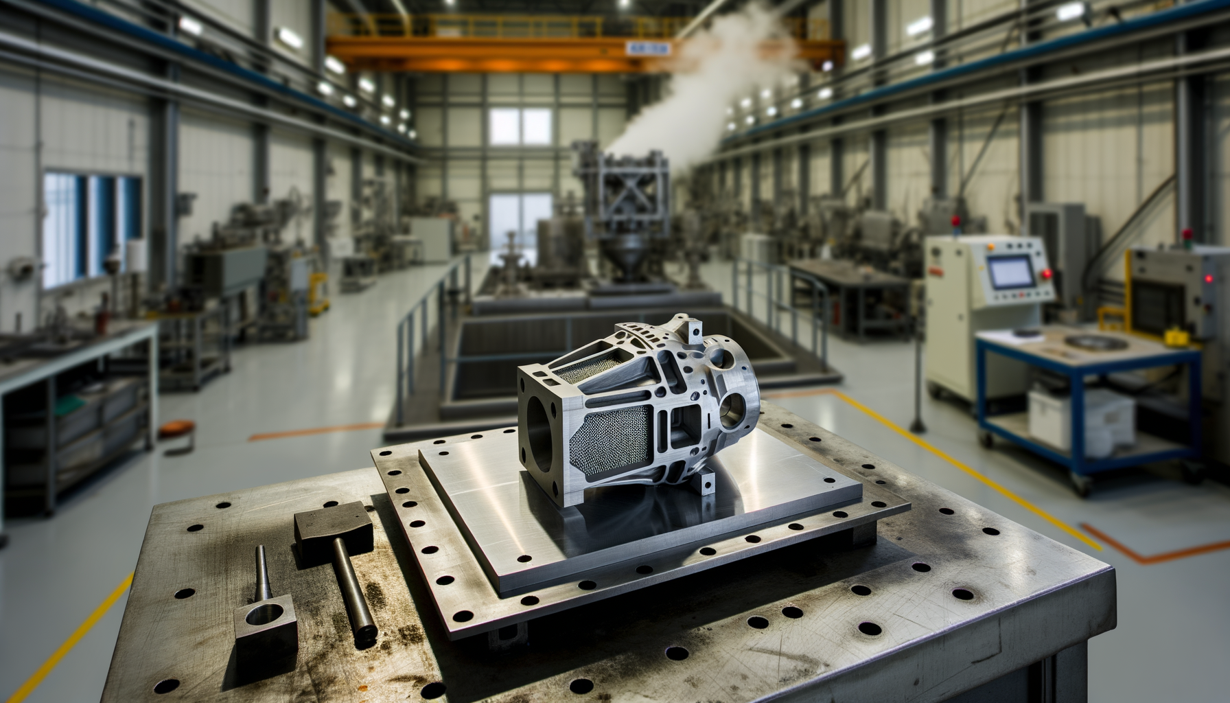 Primo piano di componenti reattore stampati con stampa 3D nucleare in laboratorio USA