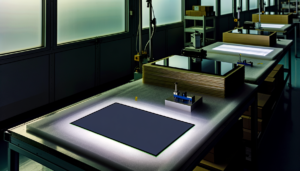 Ipad air oled concept con display OLED acceso su sfondo neutro