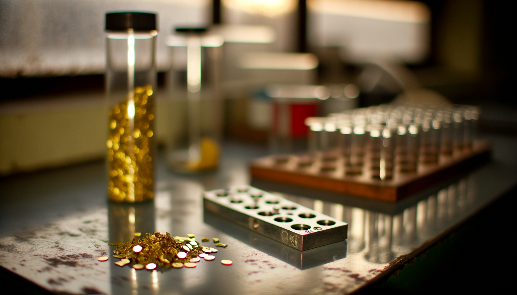 Elettrodi con nanoparticelle d’oro batteria zinco, dettaglio tecnico con focus su sicurezza