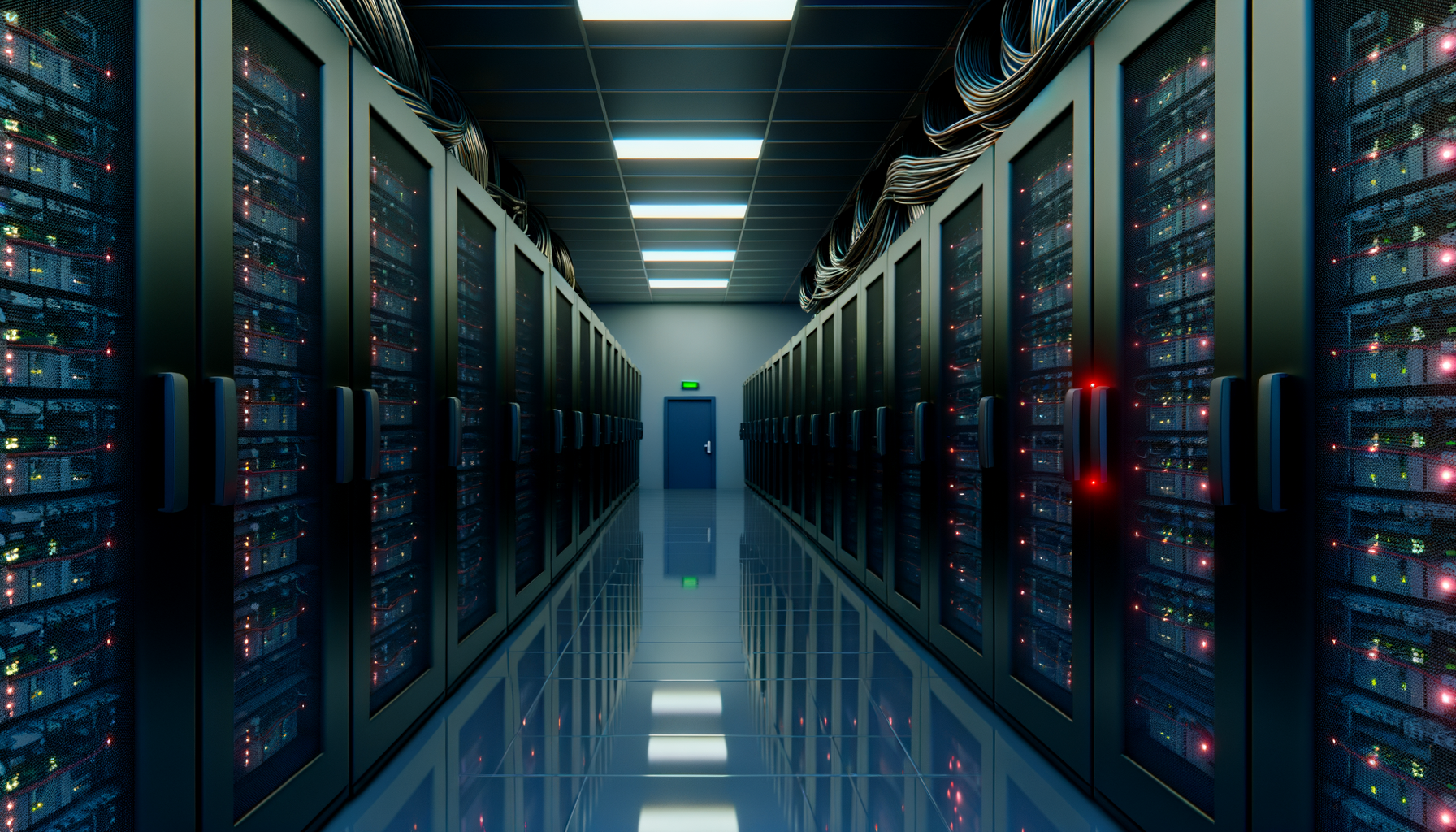 Interno di una sala server con supercomputer cpu only da 2 exaflops senza GPU