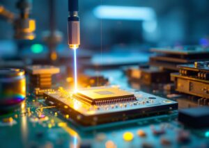 Schema di particelle ibride luce in un chip fotonico-elettronico