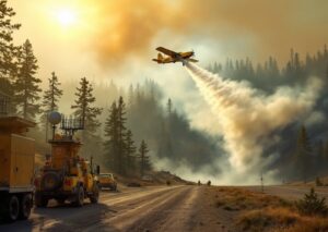 Spegnimento incendi aerei con velivolo antincendio in azione su un bosco