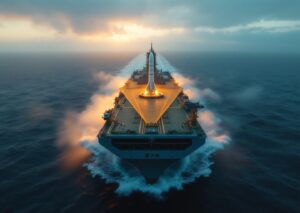 Recupero razzi riutilizzabili con rete su nave cinese in mare