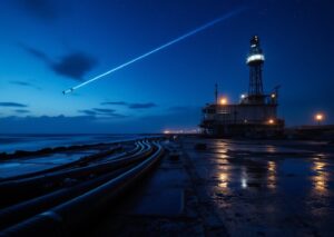 Satellite in orbita che trasmette dati tramite space lasers per la data superhighway