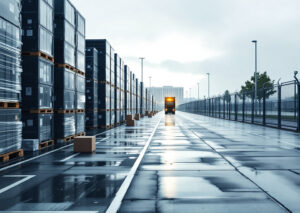 Rack di server cloud con banner hardware ai, operatori al lavoro