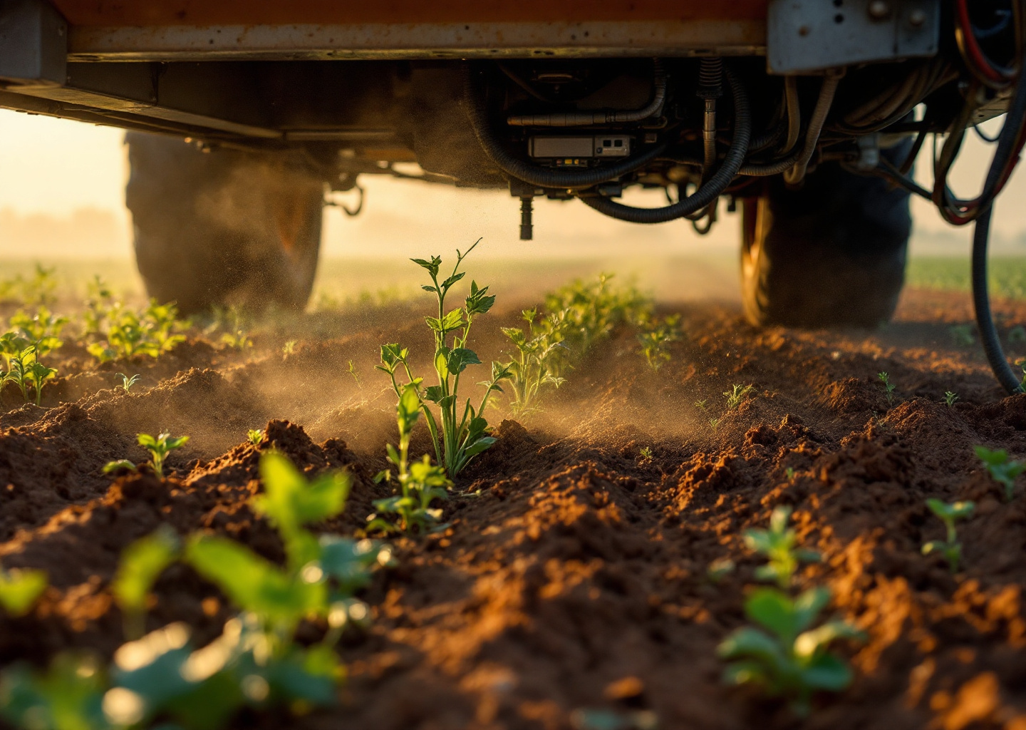 Robot laser agricolo montato su trattore elimina erbacce nei campi indiani