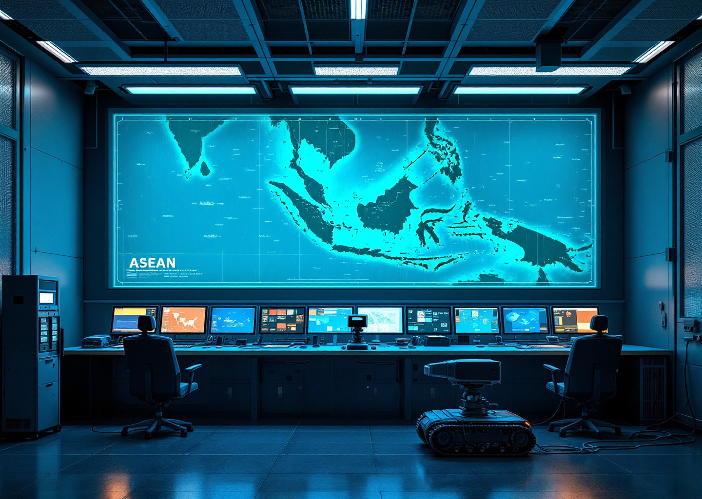 Ai militare singapore al Digital Defence Symposium con ufficiali e schermi strategici