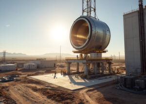 Rendering della macchina per la fusione Pacific Fusion nel cantiere del New Mexico