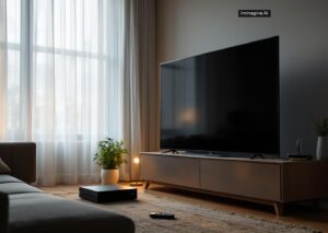 Televisore roku pro series OLED con interfaccia smart TV e telecomando retroilluminato