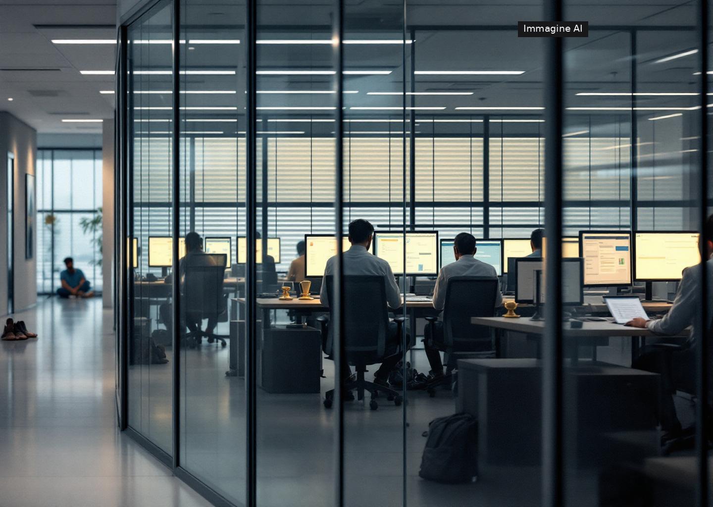 Lavoro digitale india con dipendenti e sistemi AI in ufficio