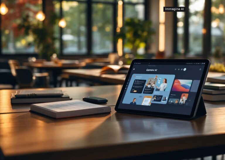 Studente usa Gemini sul laptop con funzioni gemini studenti ai per lo studio