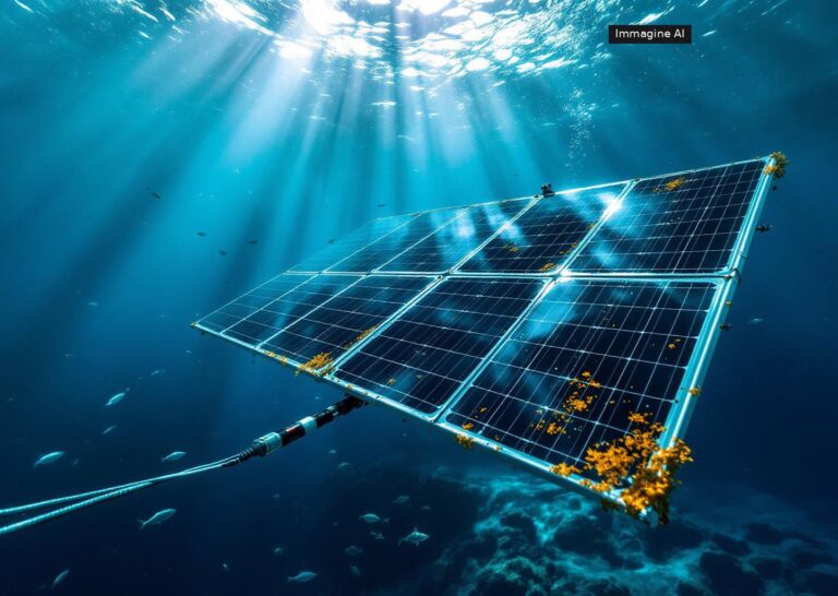 Installazione di celle solari subacquee in funzione a 10 metri di profondità marina