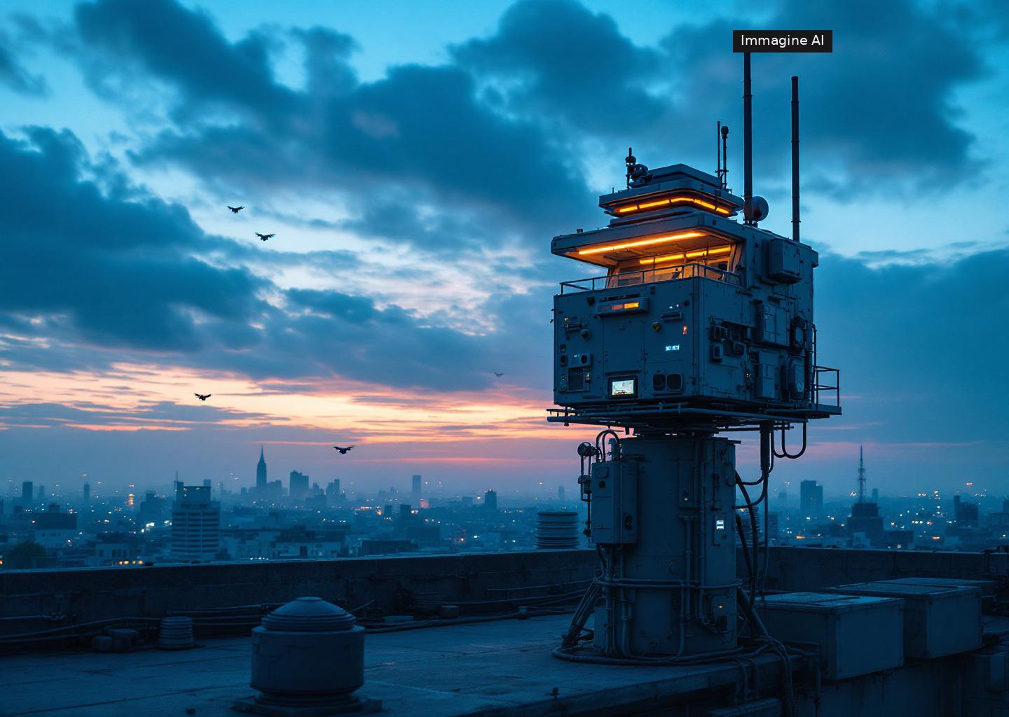 Un sensore lidar 3d drone detection montato in ambiente aperto mentre rileva un piccolo drone