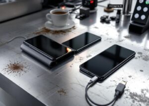 Samsung Galaxy Z Fold 8 Ultra aperto durante test batteria contro iPhone Duo