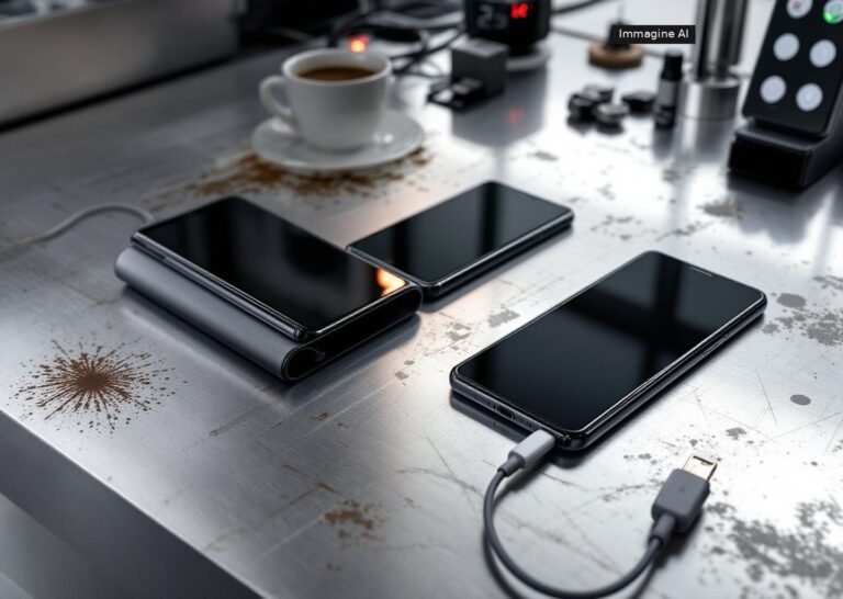 Samsung Galaxy Z Fold 8 Ultra aperto durante test batteria contro iPhone Duo
