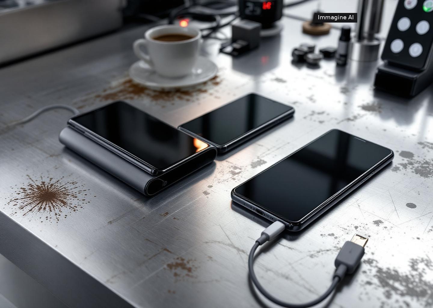 Samsung Galaxy Z Fold 8 Ultra aperto durante test batteria contro iPhone Duo