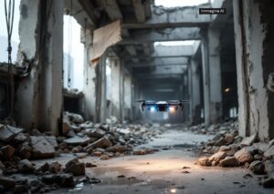 Navigazione droni MIT in azione su area colpita da disastro tra ostacoli mobili