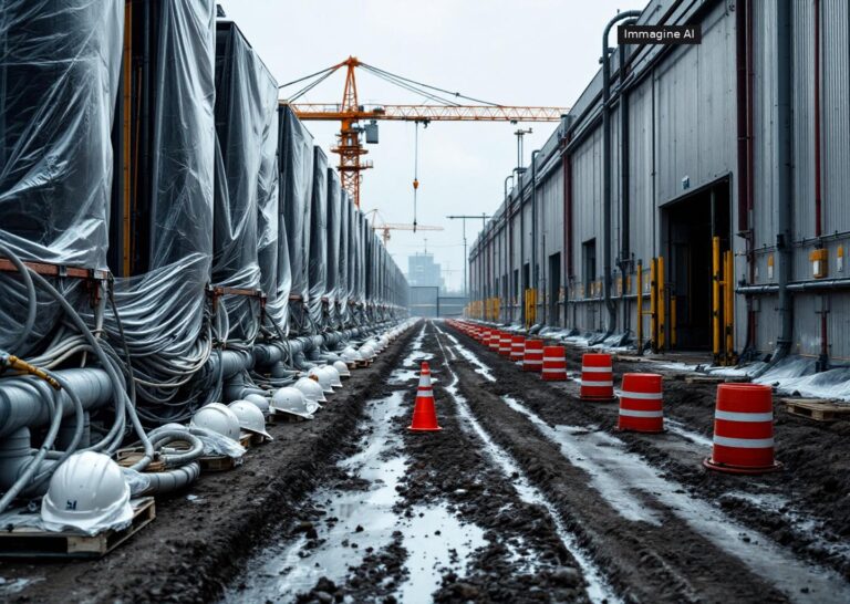 Tecnici al lavoro in un data center ai durante installazione e manutenzione