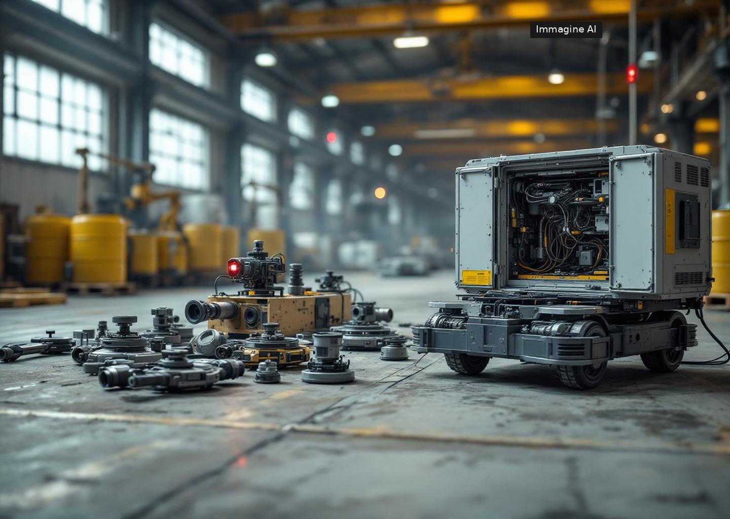 Primo piano di robot modulari Integra Robotics su linea di produzione industriale