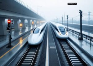 Piano ferroviario cinese con treno CR450 ad alta velocità e test maglev