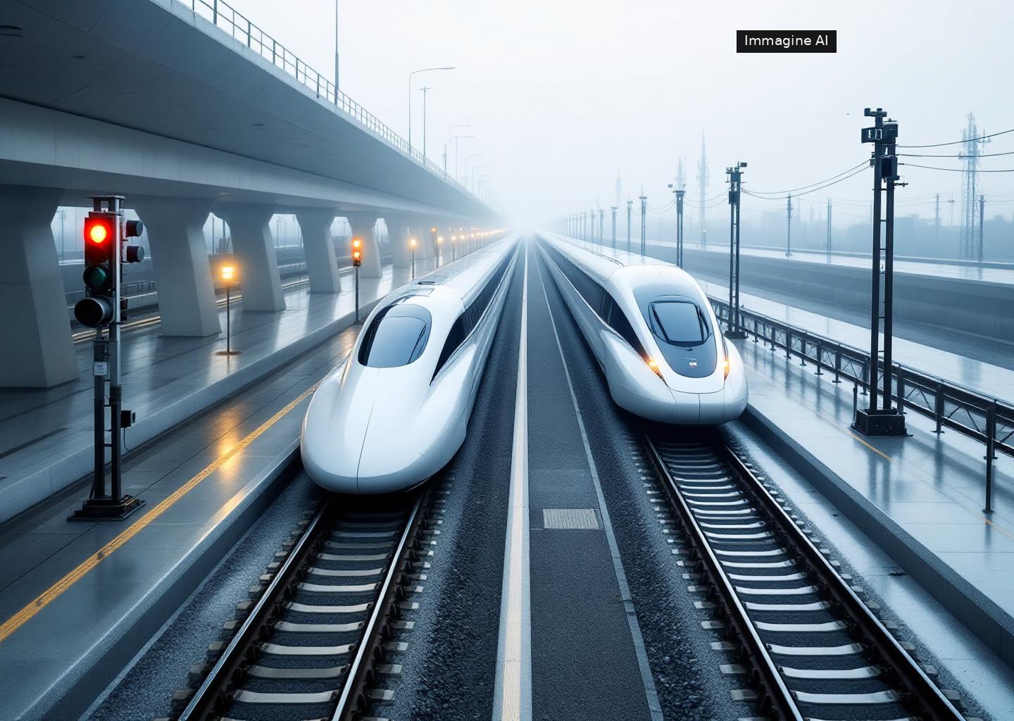 Piano ferroviario cinese con treno CR450 ad alta velocità e test maglev