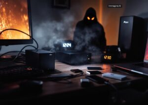 Schermata di server multimediale con avviso su vulnerabilità plex e rischio malware