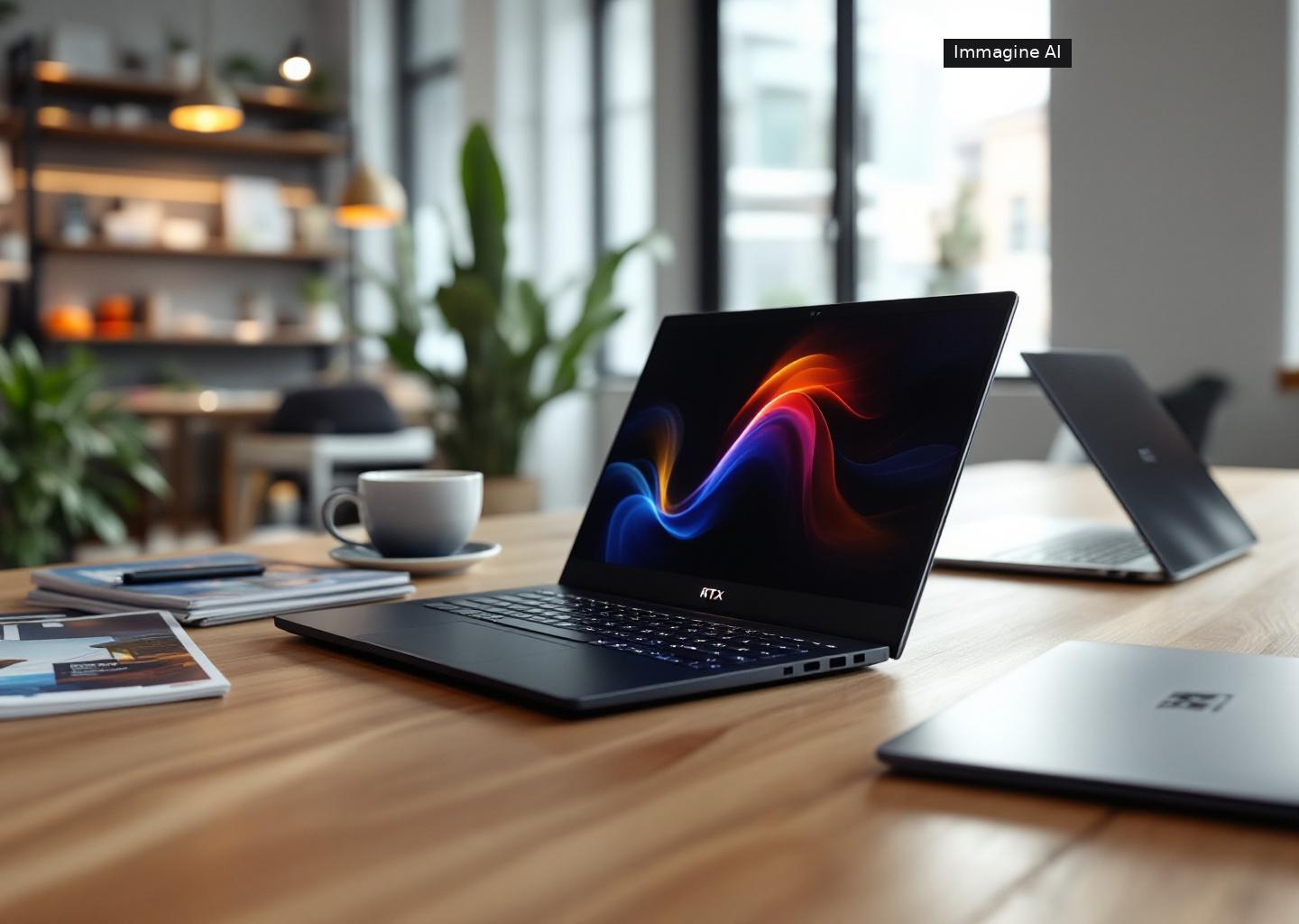 Surface Laptop Ultra con RTX Spark N1X acceso e schermo visibile su scrivania moderna